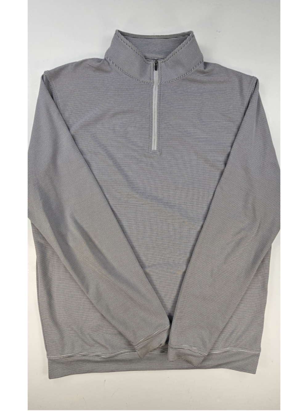 Peter Millar Crown Sport Mens L Quarter Zip Pullover Gray Stripe Golf Performanc